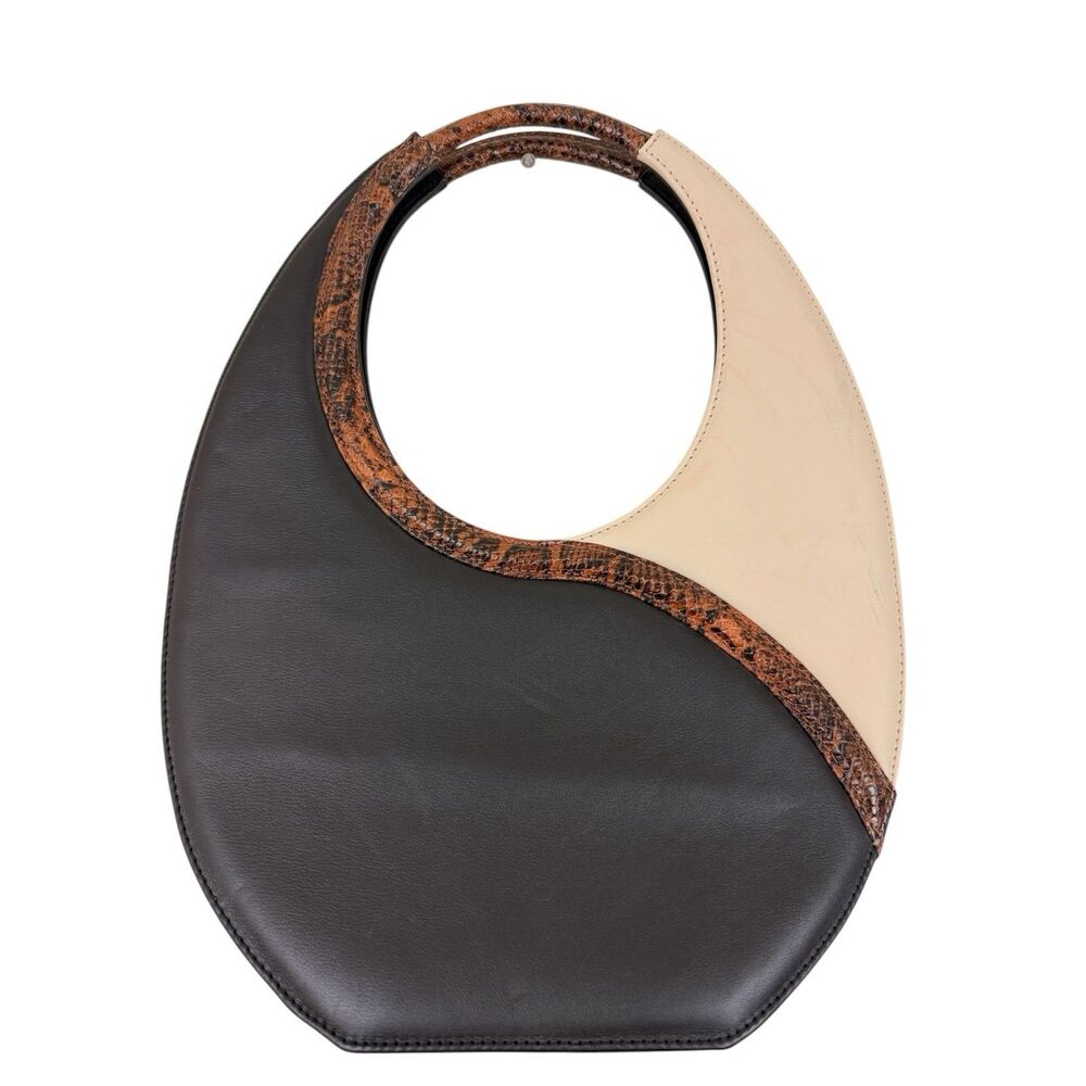 ALOHAS The O Venti Round Handbag Black Beige Leather Modern Sleek Elegant Bag